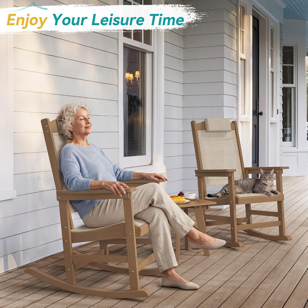 Outdoor Rocking Chair Set of 2 with Removable Headrest, HDPE All-Weather Rock...