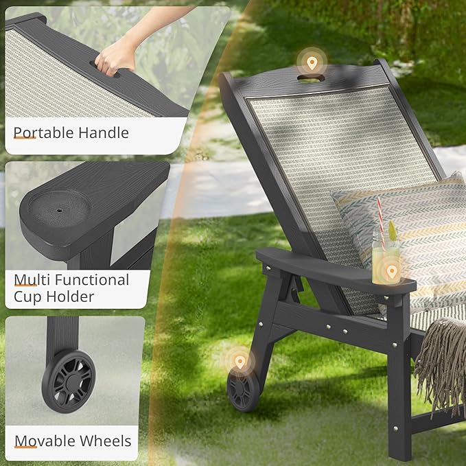 LUE BONA Chaise Lounge Chair Outdoor, HDPS and HDPE Wicker Material, Patio Lo...