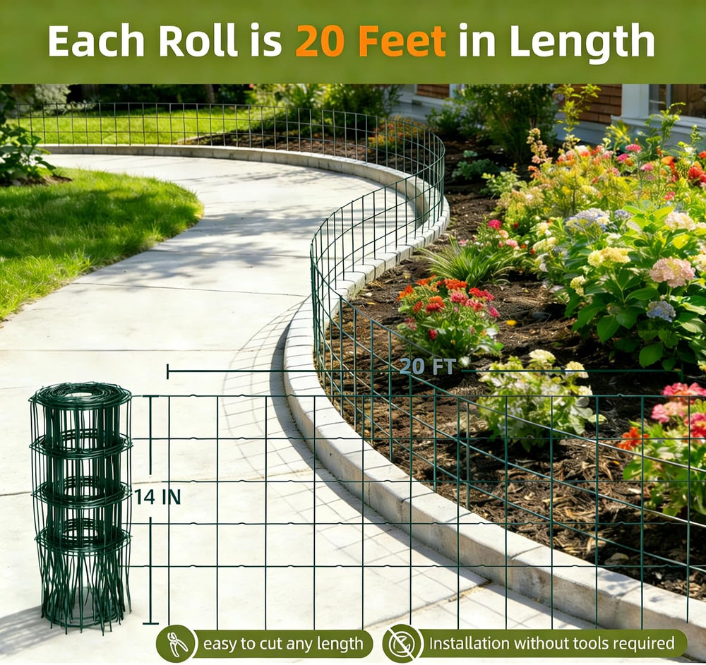 2 Pack Green Garden Border Edging Folding Fence Roll 14 inches by 20 feet Scr...