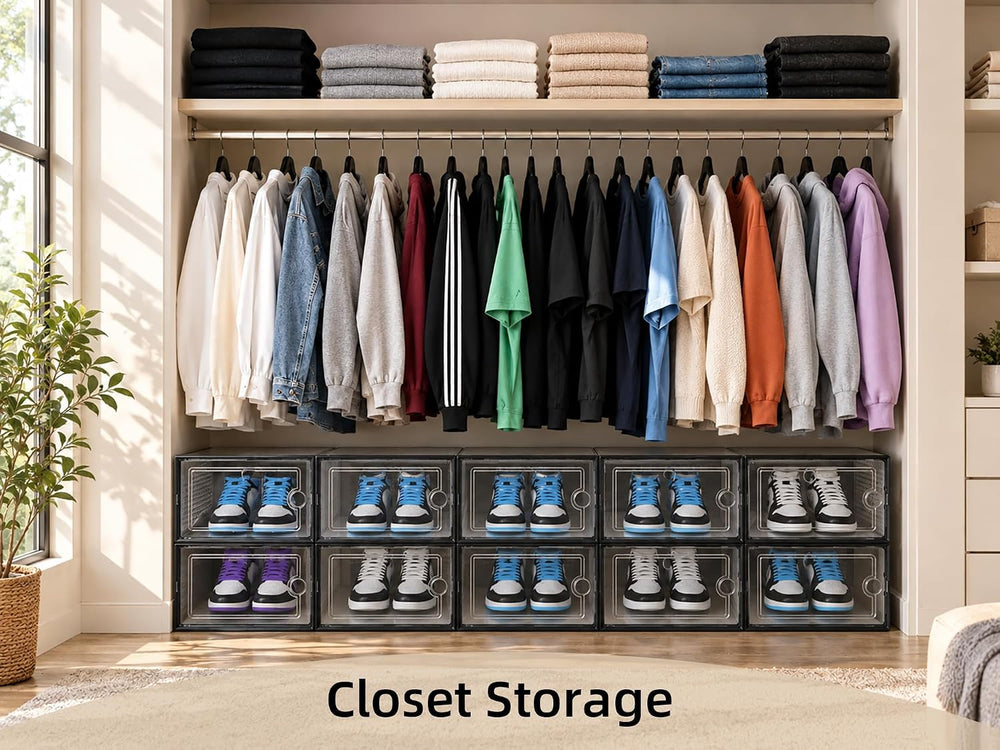 Kuject X-Large Shoe Storage Boxes 12 Pack, Clear Stackable Shoe Organizer