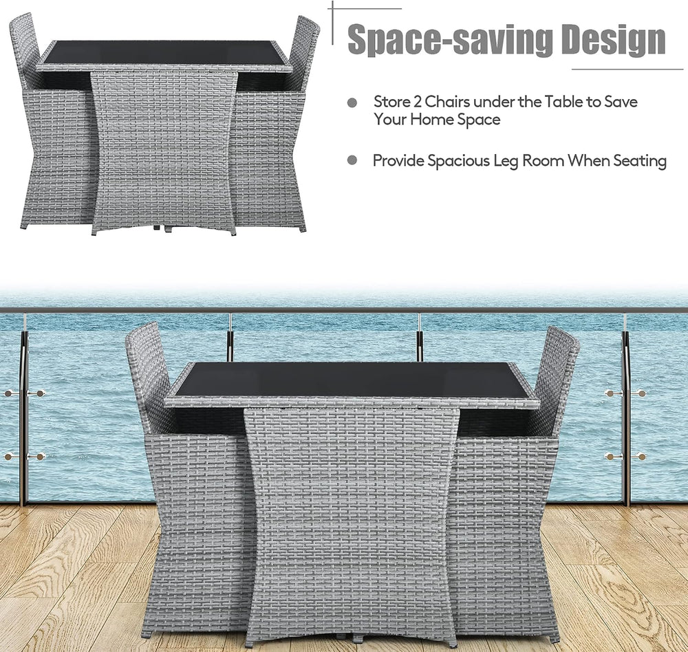 DORTALA Wicker Outdoor Bistro Set 3 Piece, Patio Furniture Set for Small Spac...