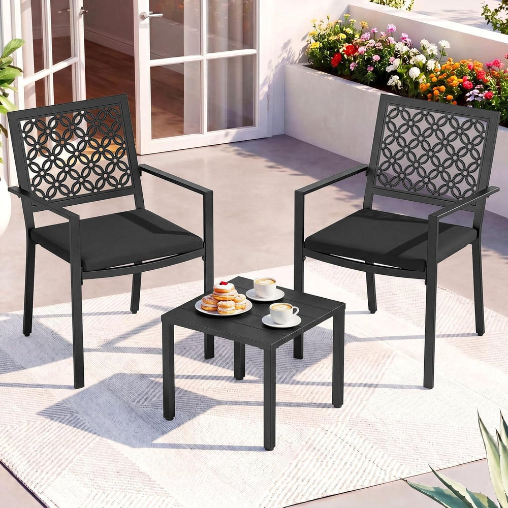 3-Piece Outdoor Bistro Set for Porch Garden Balcony Backyard, Black