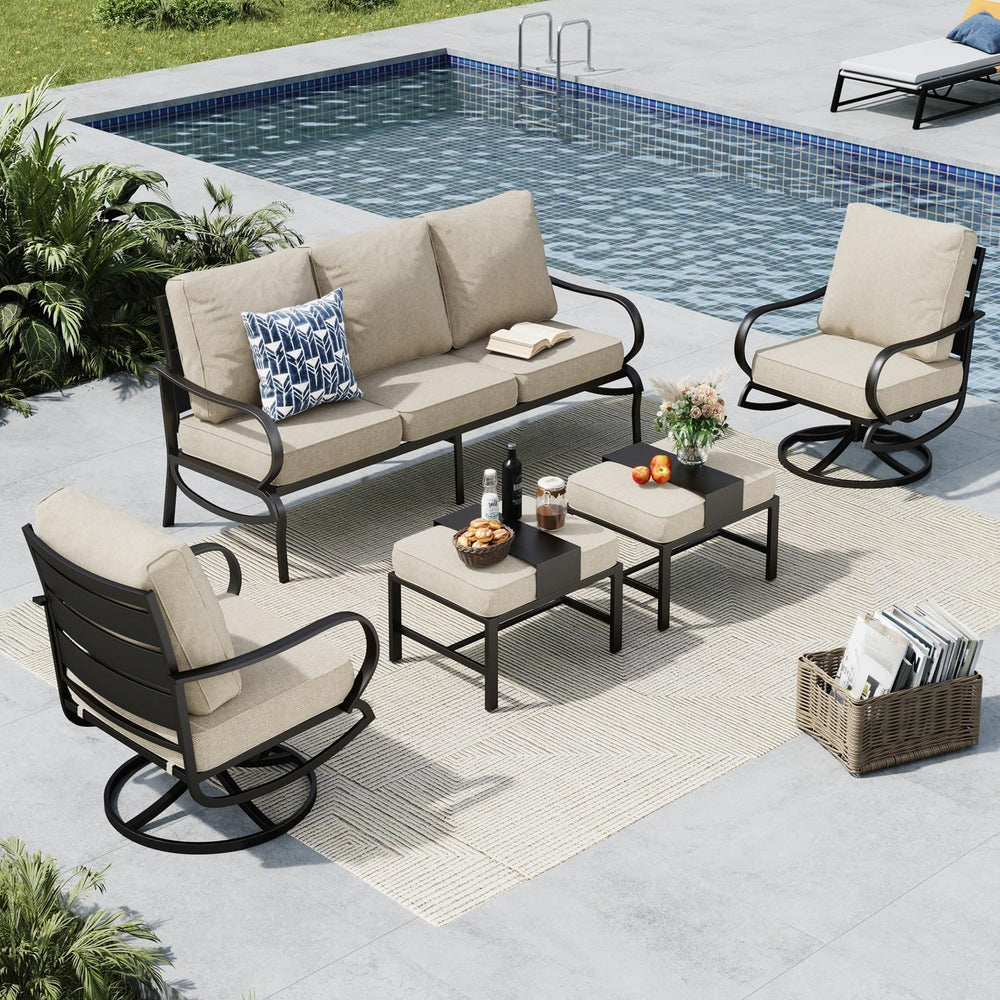 MFSTUDIO 5 Piece Metal Patio Furniture Set with Beige Cushions