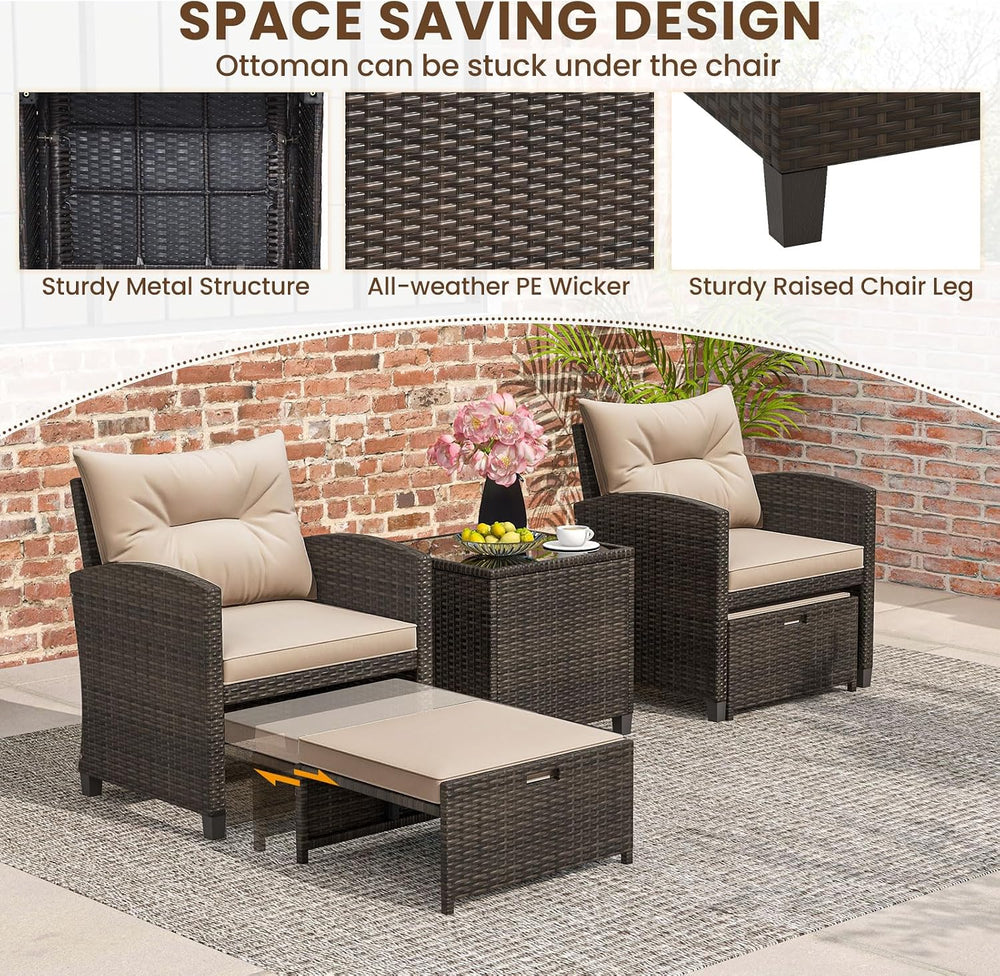 Tangkula 5 Pieces Patio Conversation Set, PE Wicker Rattan Outdoor Furniture ...