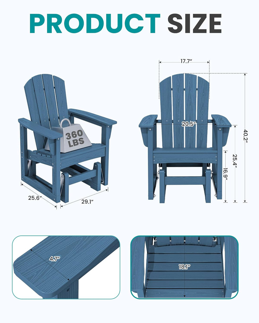 SERWALL HDPE Outdoor Glider, All-Weather Patio Glider Rocker