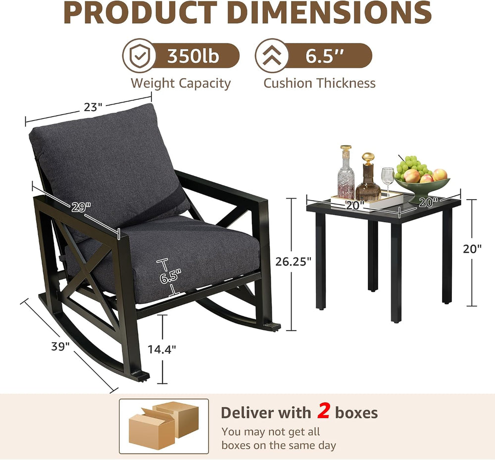 NATURAL EXPRESSIONS 3 Piece Patio Rocking Bistro Set, 6.5'' Thick Cus...