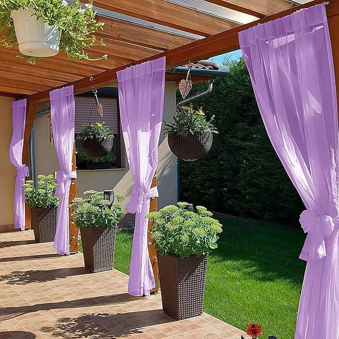 SpaceDresser Waterproof Outdoor Sheer Curtains for Patio - 2 Panels Rod Pocke...