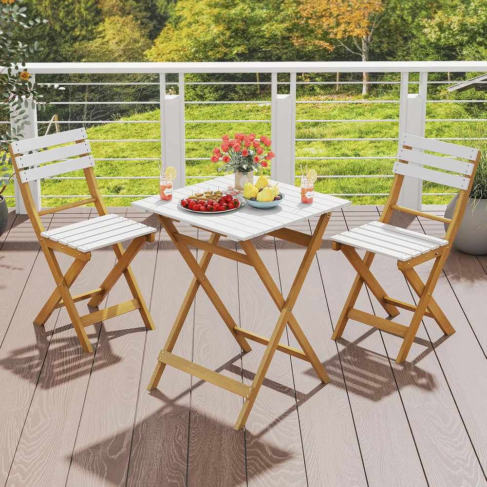Tagnkula 3 Piece Folding Outdoor Patio Bistro Set, Space Saving Foldable Acac...