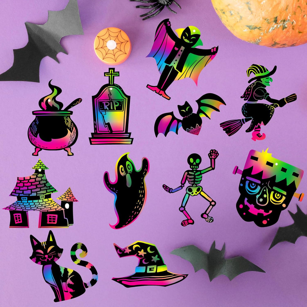 JOYIN 120 Pcs Halloween Rainbow Scratch Art Crafts for Kid, Halloween Party F...