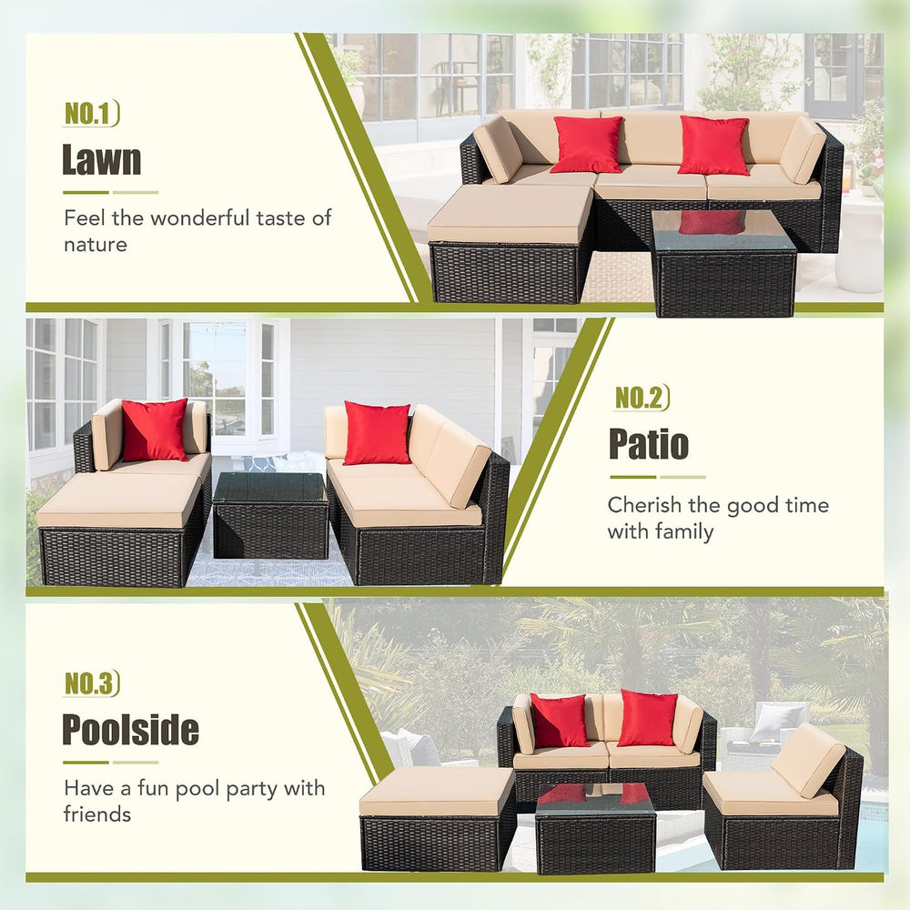 Greesum 5 Piece Patio Conversation Set Wicker Rattan Furniture Outdoor Sofa w...