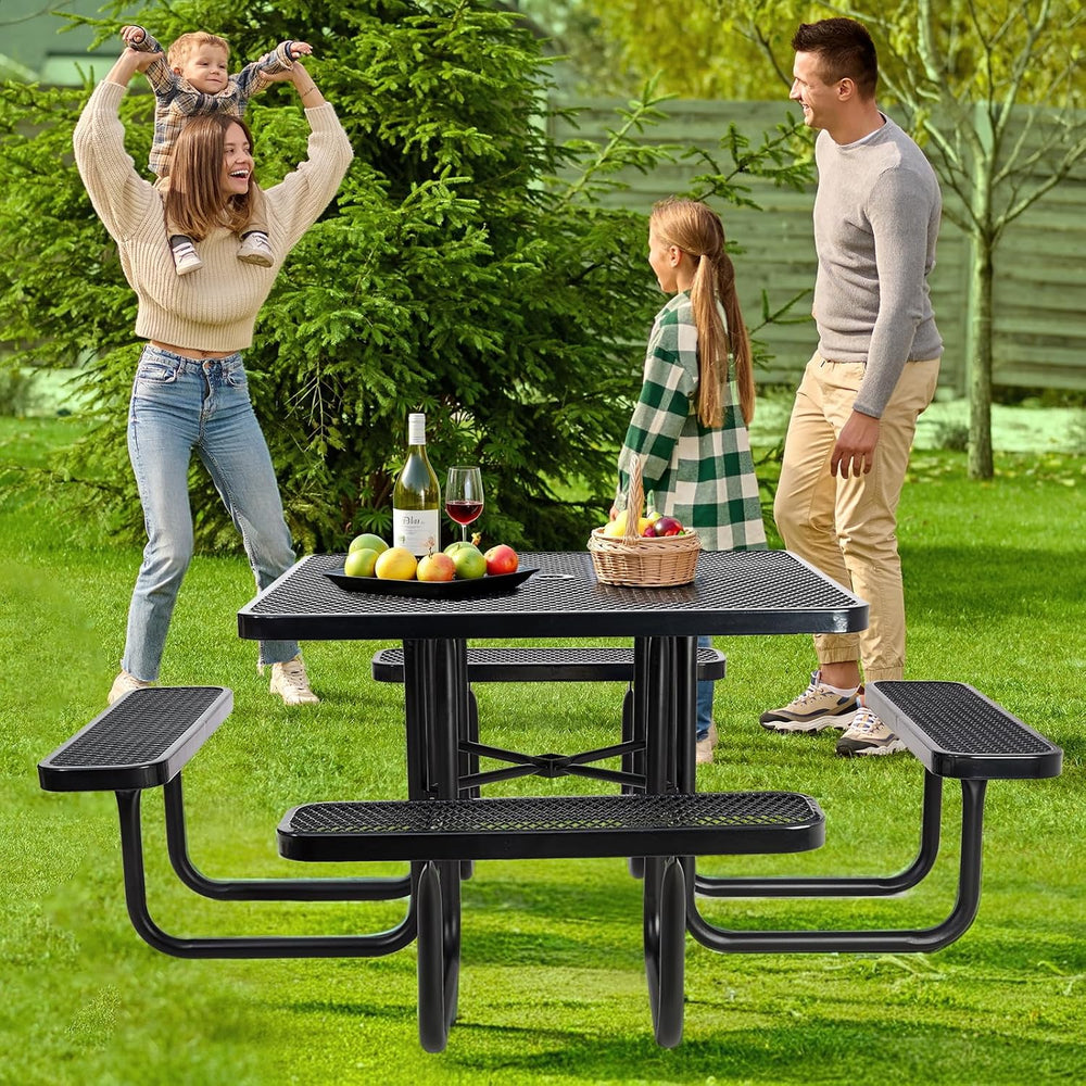 46" Square Top Outdoor Picnic Table Set for Up to 8 Persons, Outside Tab...