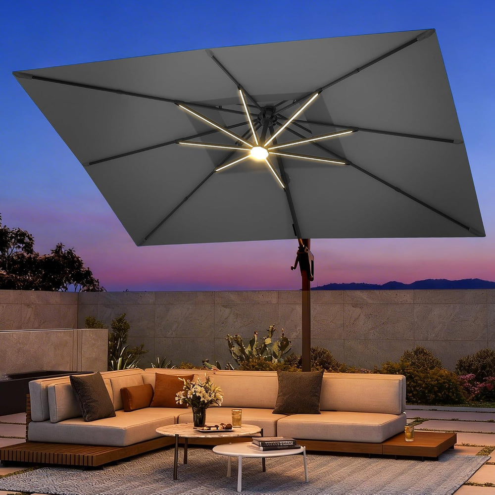9 X 12 FT Cantilever Patio Umbrella with Led Lights
