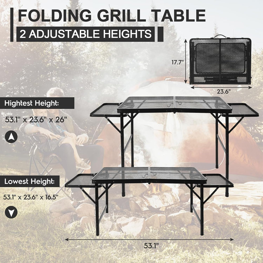Folding Matel Grill 4.4 FT Camping Table with 2 Wing Panels