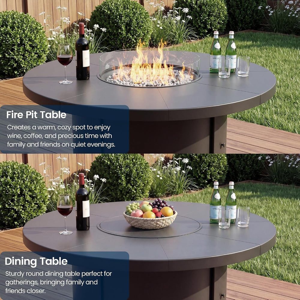 7 Pieces Outdoor Patio Furniture Set with 48" 55000 BTU Round Propane Fi...