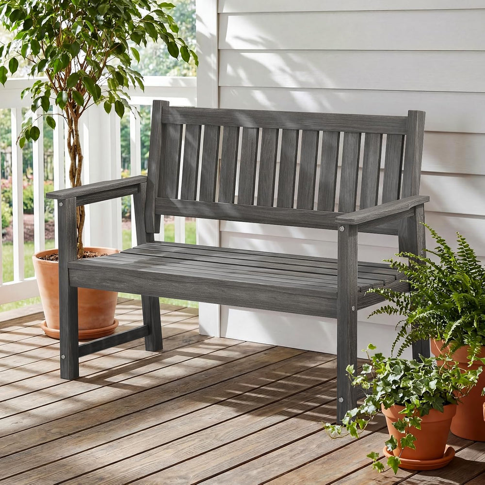 All Weather Poly Lumber Outdoor Garden Bench, 2-Person, Light Gray