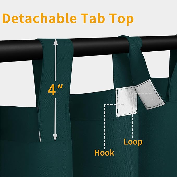 Easy-Going Outdoor Patio Curtains Detachable Tab Top Windproof Weatherproof C...