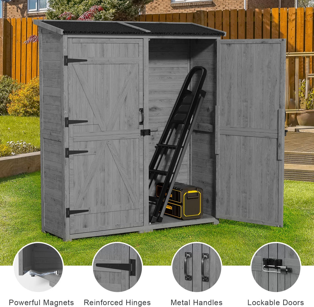 Gizoon Outdoor Cabinet, Waterproof Roof, Double Lockable Wooden Shed