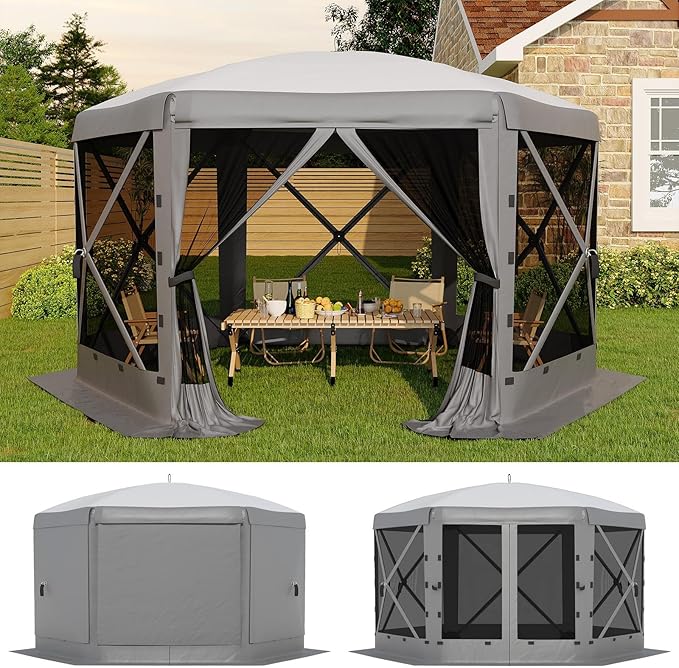 13x13FT 6-Sided Pop Up Gazebo Tent，One-Push Setup Canopy Tent with Removable ...