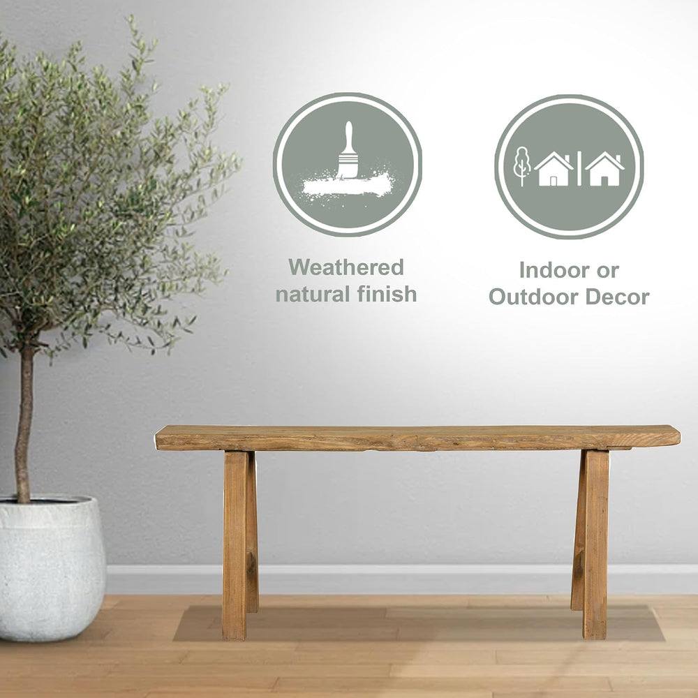 Artissance Rustic Natural Wood Noodle Bench, Long Wooden Entryway Bench, Weat...