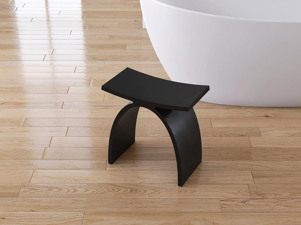 Black Shower Stool, Solid Surface Modern Bath Bench Inside/Outdoor