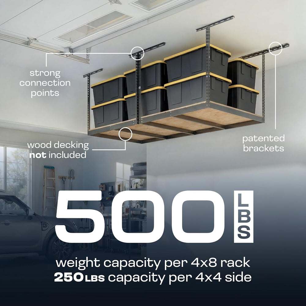 MonsterRAX 4x8 Overhead Garage Storage Rack Frame Kit, Hammertone