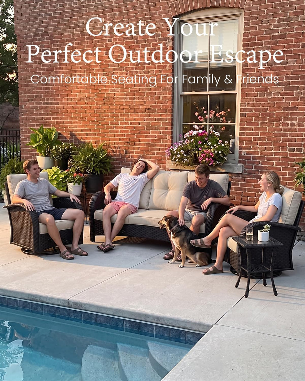 LayinSun 10 Pieces Outdoor Patio Furniture Set with Fire Pit Table