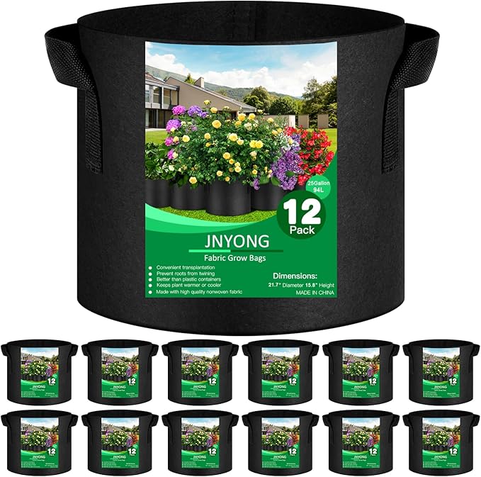 NYONG 12-Pack 25 Gallon Thickened Non-Woven Grow Bags, Aeration Fabric Pots w...