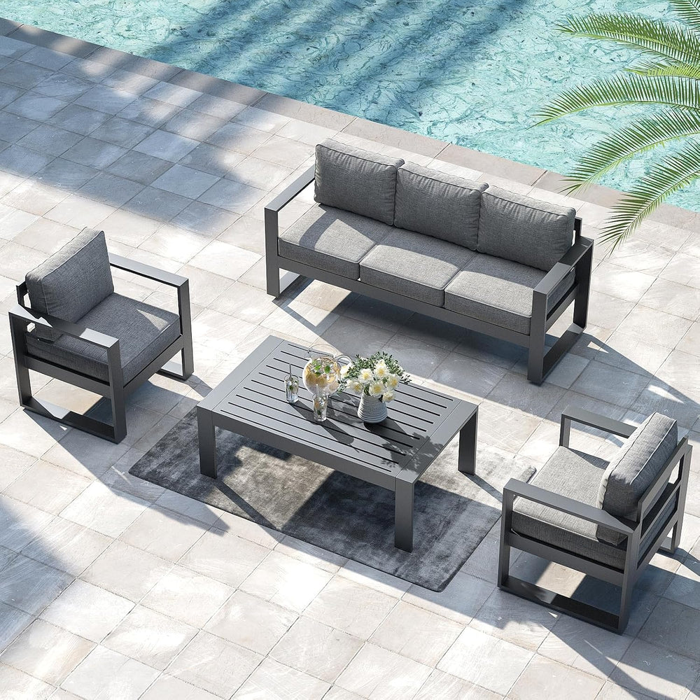 LayinSun Outdoor Patio Aluminum Sofa, Metal Modern 3-Seat Couch with Washable...