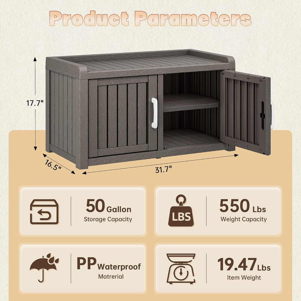 2-Tier Storage Bench, Waterproof UV-Resistant Outdoor Shoe Storage Cabinet wi...