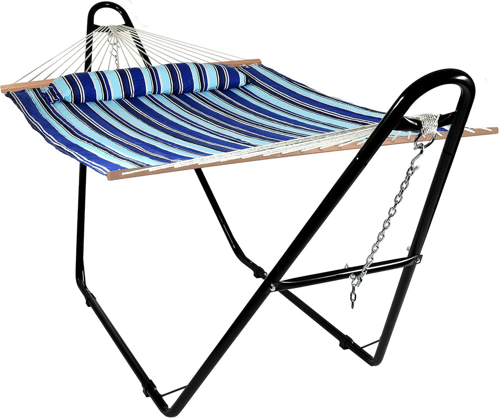 Sunnydaze Quilted Double Hammock with Stand for Outside, Catalina Beach