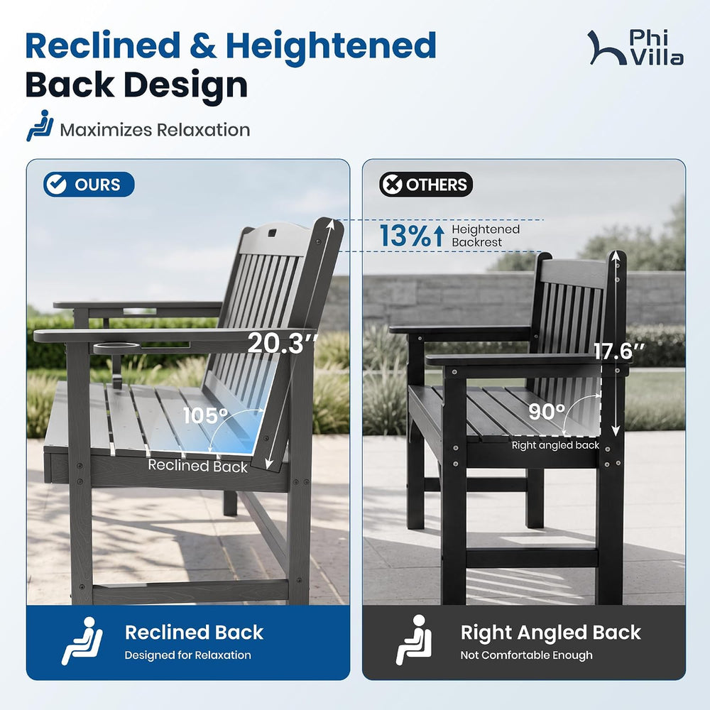 PHI VILLA HDPE Outdoor Bench, Grey