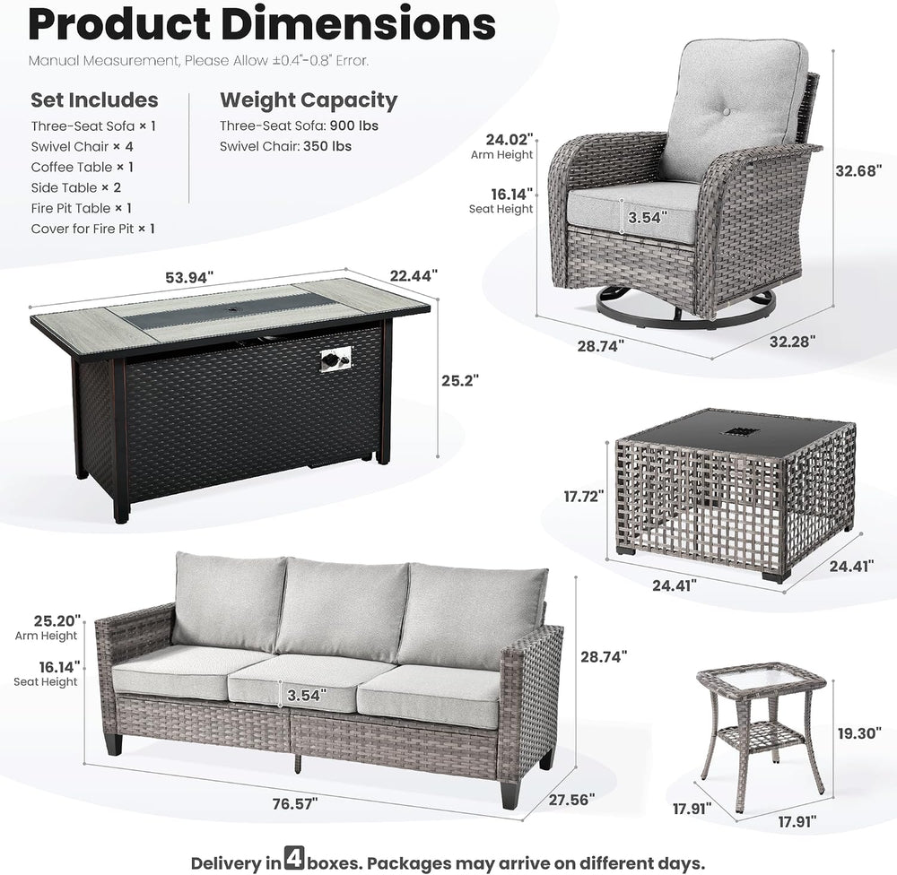 ovios 9 Pieces Patio Furniture Set, Outdoor Wicker Sofa Couch with Swivel Gli...
