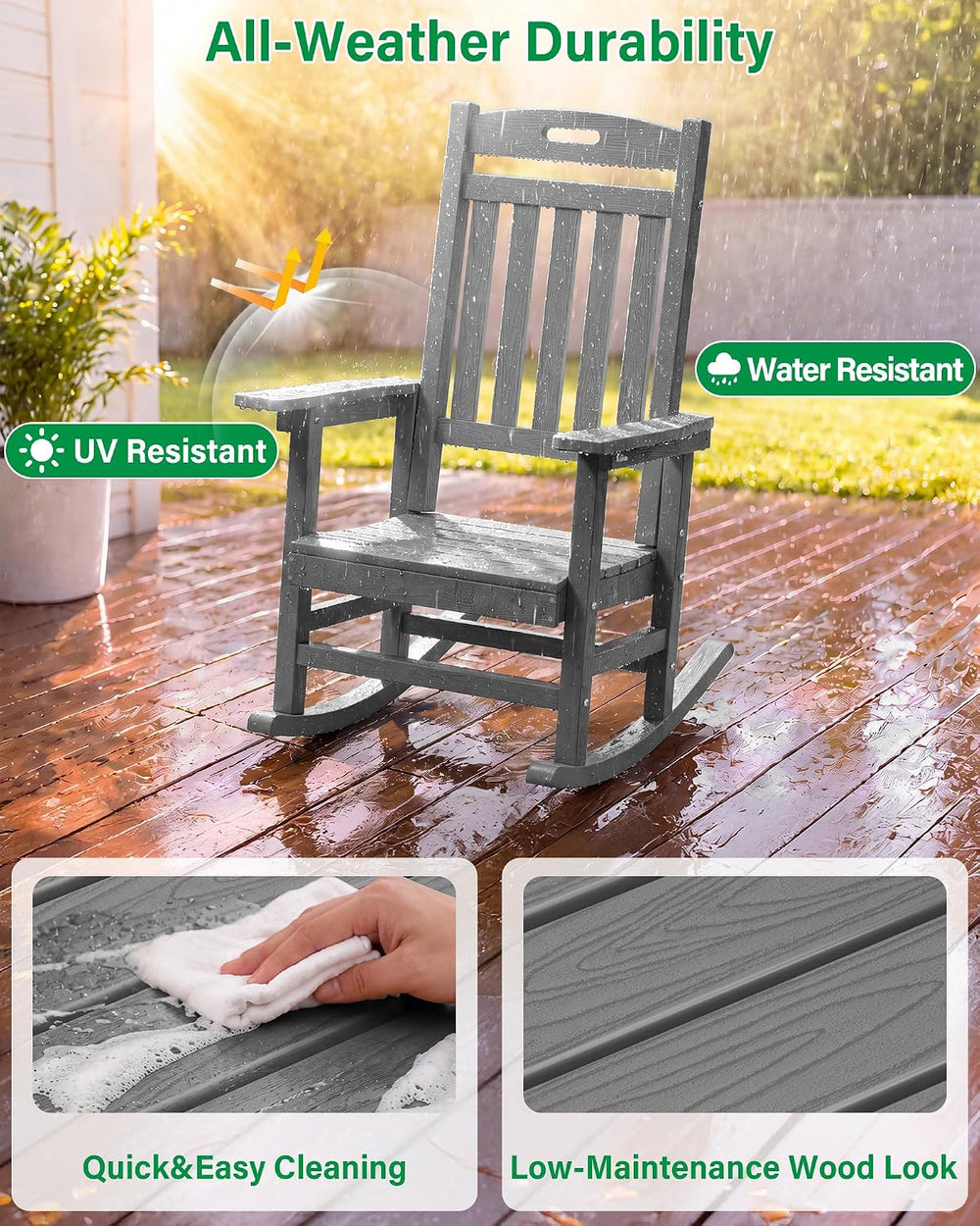 YEFU Outdoor Rocking Chairs Set of 2, HIPS Rocking Chair, Grey