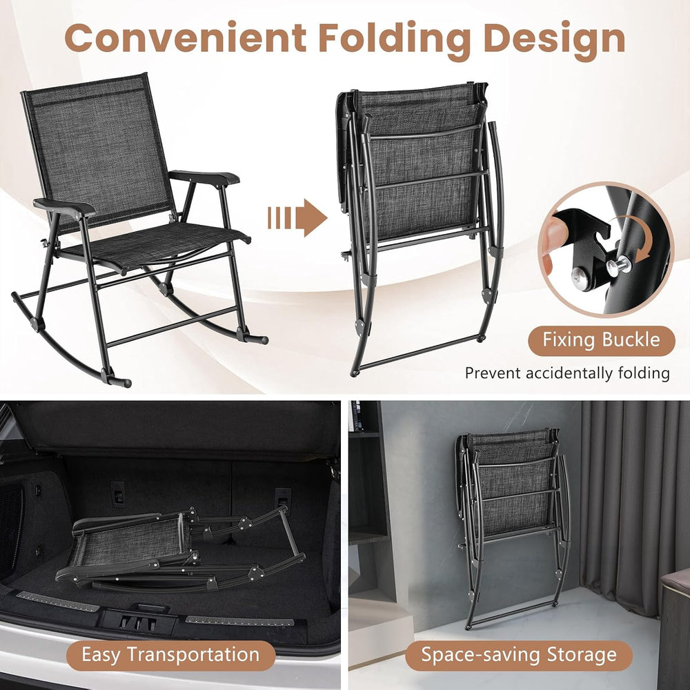 Tangkula Folding Rocking Chairs Set of 2, Patio Rockers with Breathable Seat ...
