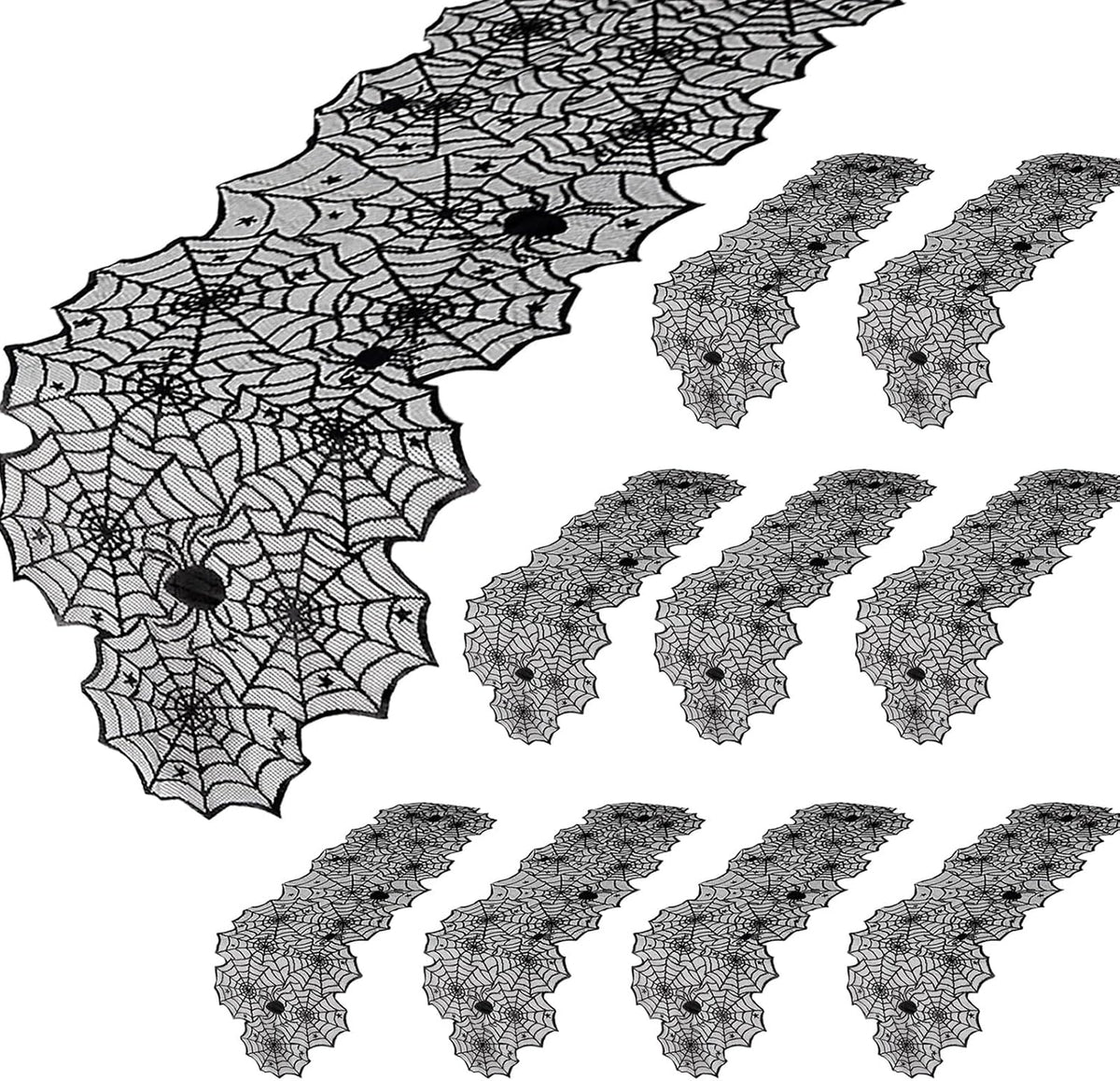 10 Pack Halloween Table Runners Black Lace Spider Web Linens