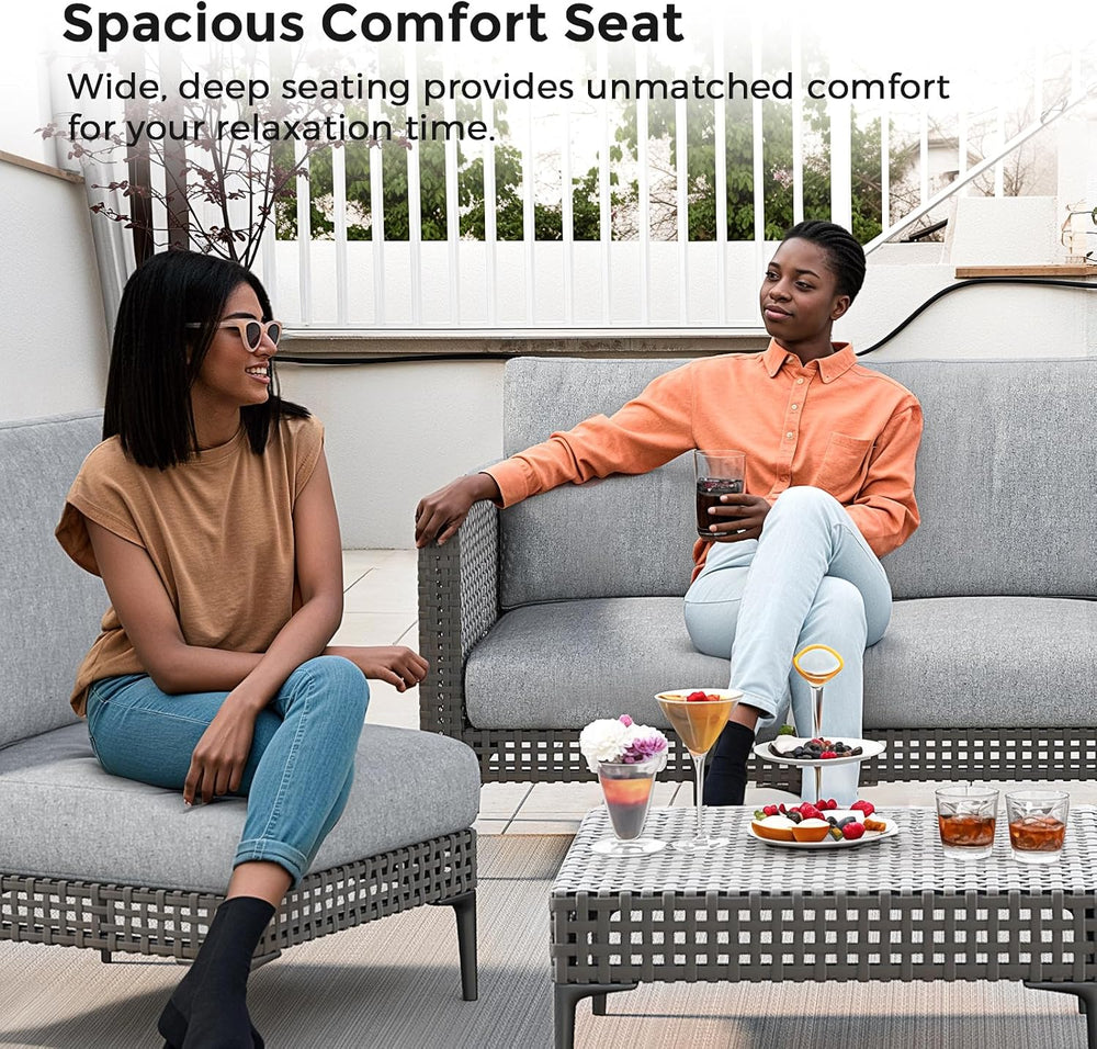 Outdoor Patio Sofa Conversation Set–Rattan 4 Seats Comfortable Couch