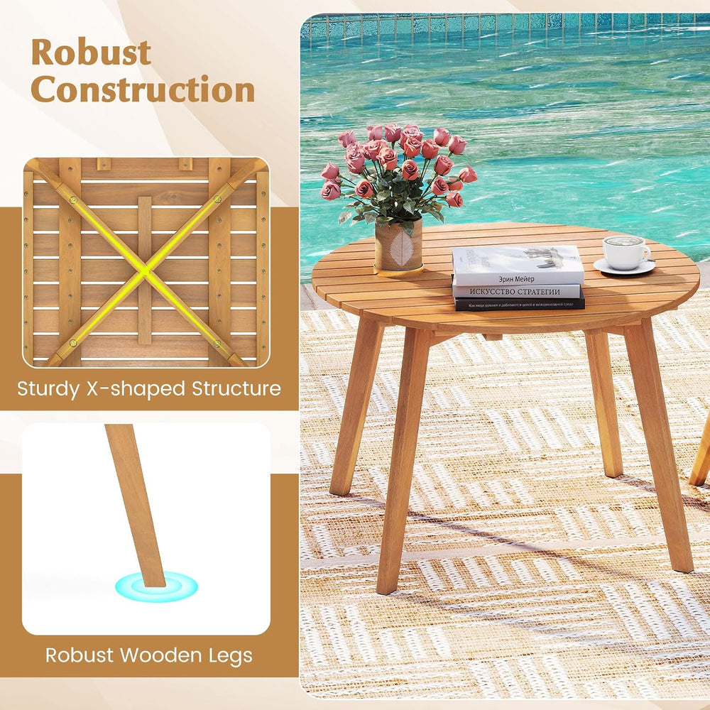 Tangkula Outdoor Side Table, 24.5 Inch Acacia Wood Round Accent Bistro Patio ...