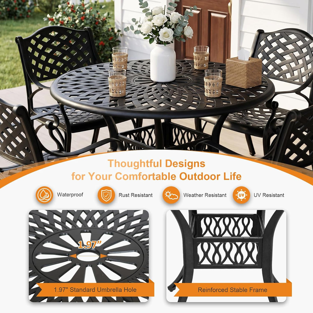 5 Piece Cast Aluminum Outdoor Dining Set, Outdoor Table and Chairs Set of 4, ...