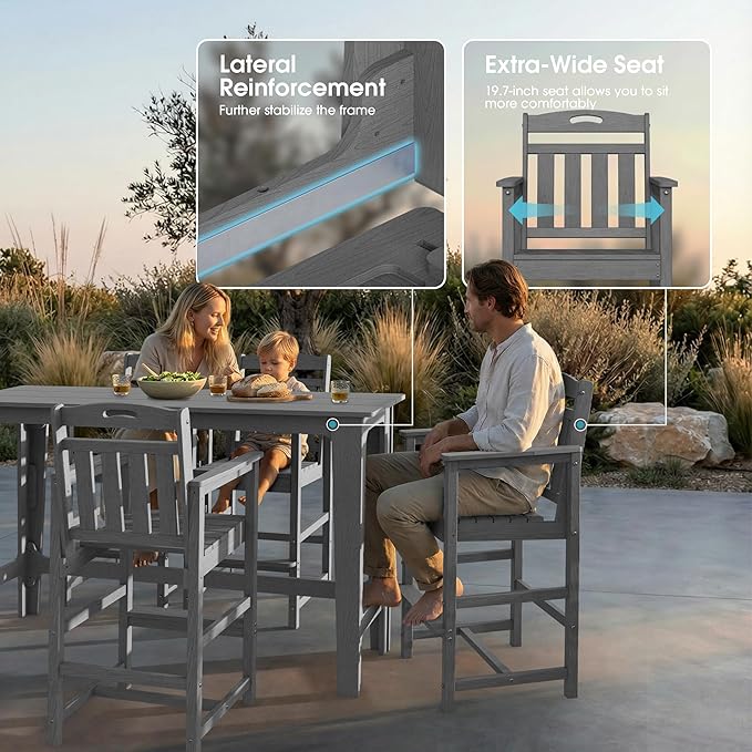 Ciokea 3 Pcs Outdoor Bar Height Table Set, 60" Extra Long Rectangle High...
