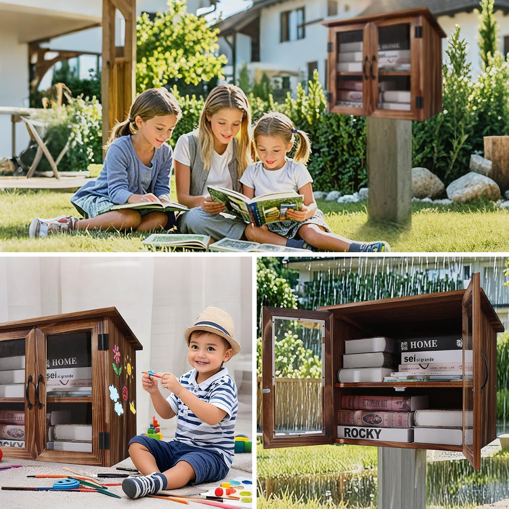 WONFUlity Library Box Outdoor,Free Library Box Little Outdoor Book Storage,Wo...