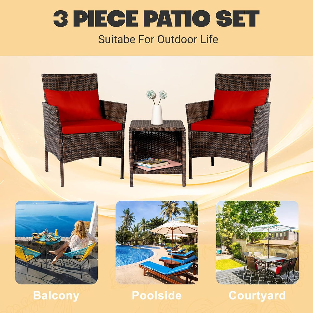3 Piece Patio Conversation Bistro Set, Porch Balcony Furniture Set Outdoor Ch...