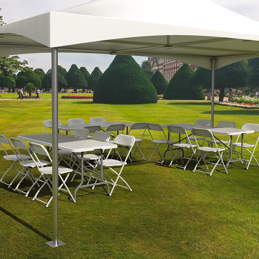 VINGLI 6 FT Plastic Folding Table Set with 6 White Folding Chairs for Picnic,...