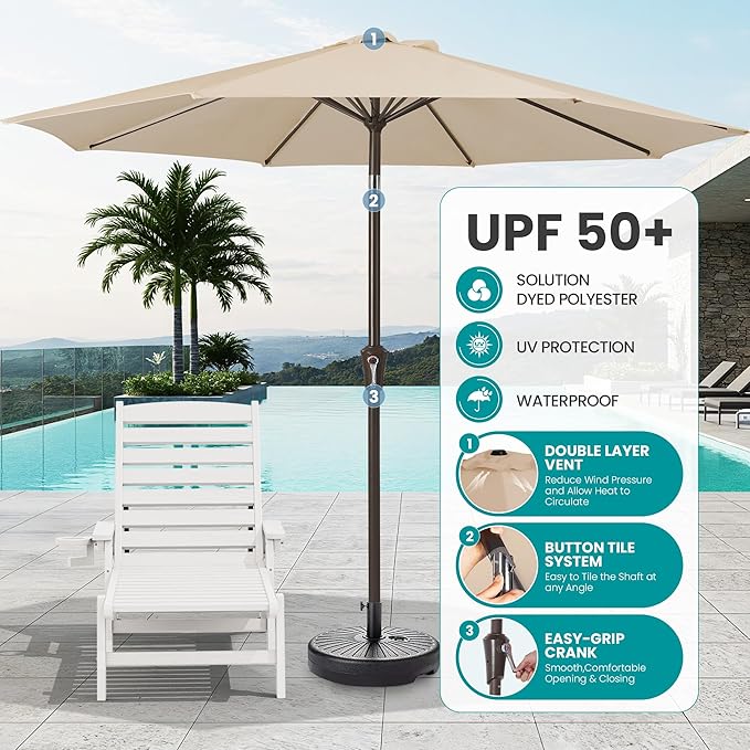 SERWALL Patio Chaise Lounge Chair Set of 2 with 9FT Patio Umbrella, 78'&#...