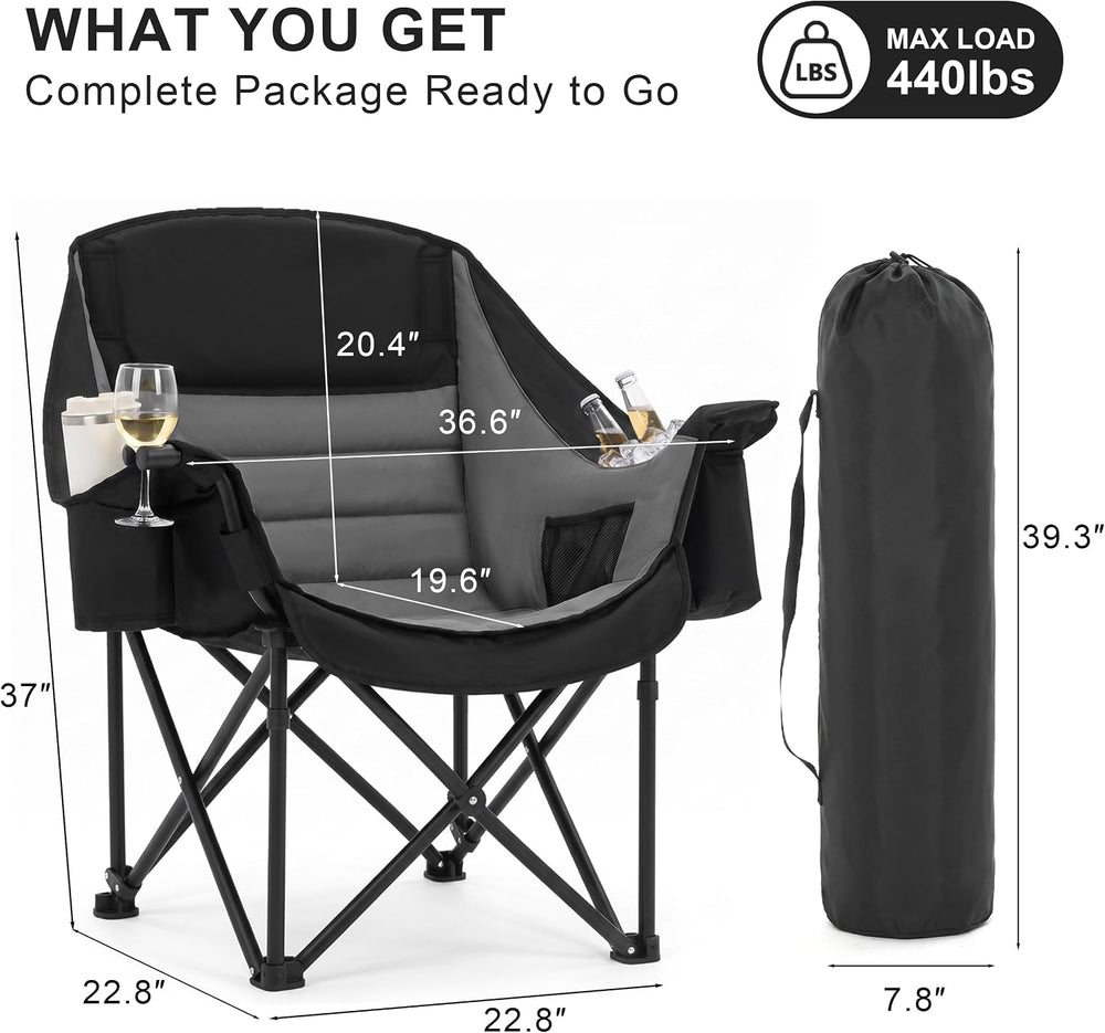 Heavy Duty Padded Camping Chair for Adults, Oversized Outdoor Camping Chair