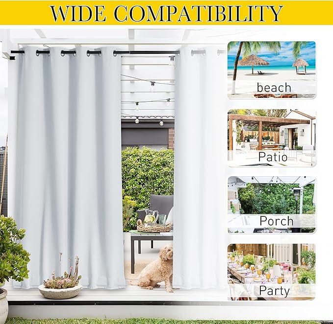 NICETOWN 2 Panels Greyish White Privacy Outdoor Curtains for Patio, Waterproo...