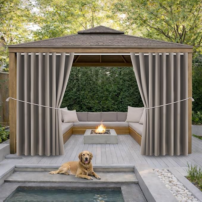 Waterproof Outdoor Curtain W105 x L108 - Grommet Top Sunlight Blocking Window...