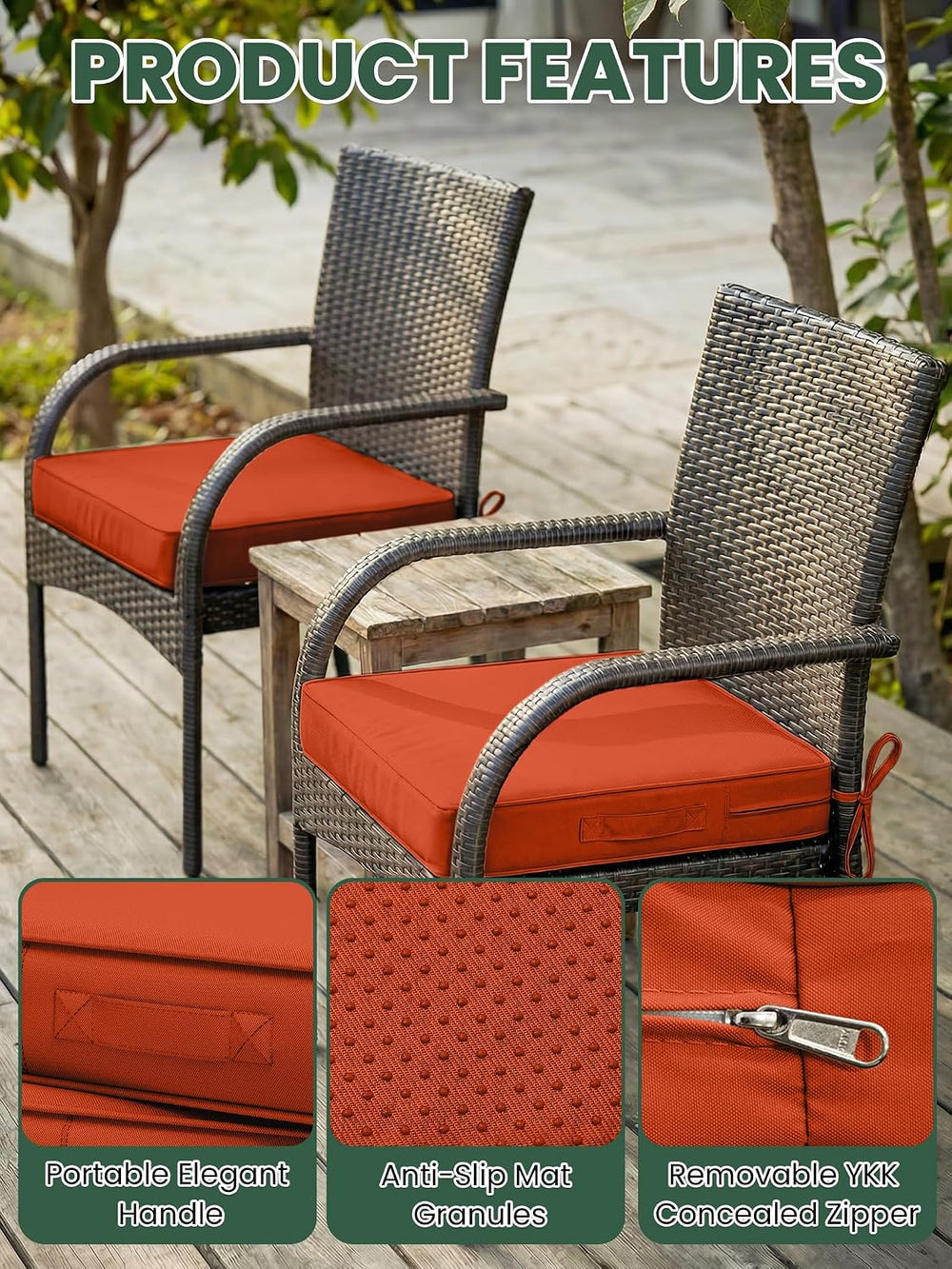 Outdoor Chair Cushions 19x19x4 Inch with Handles and Ties Cushion Set of 2