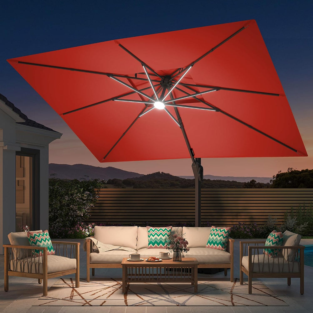 Deconk 10' X 13 'Patio Umbrella with LED Light Outdoor Cantilever Umb...