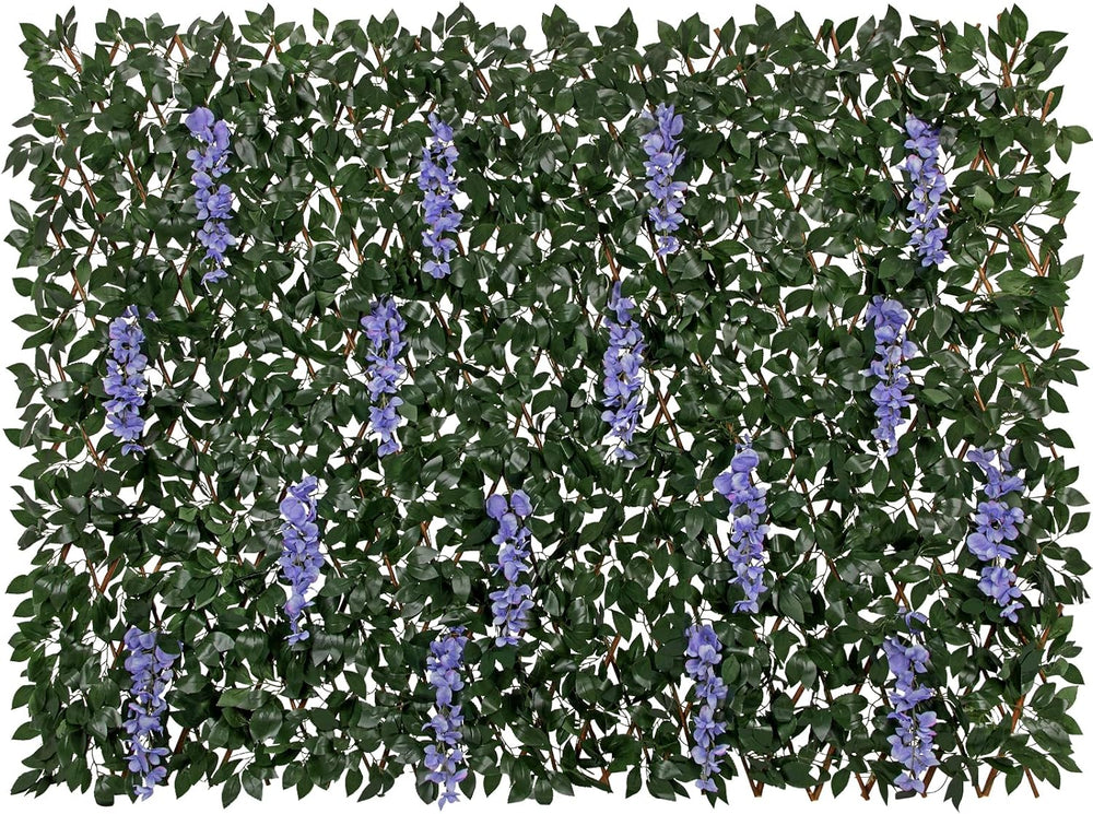 Expandable Faux Fence Privacy Screen with Flowers for Indoor Outdoor Balcony ...