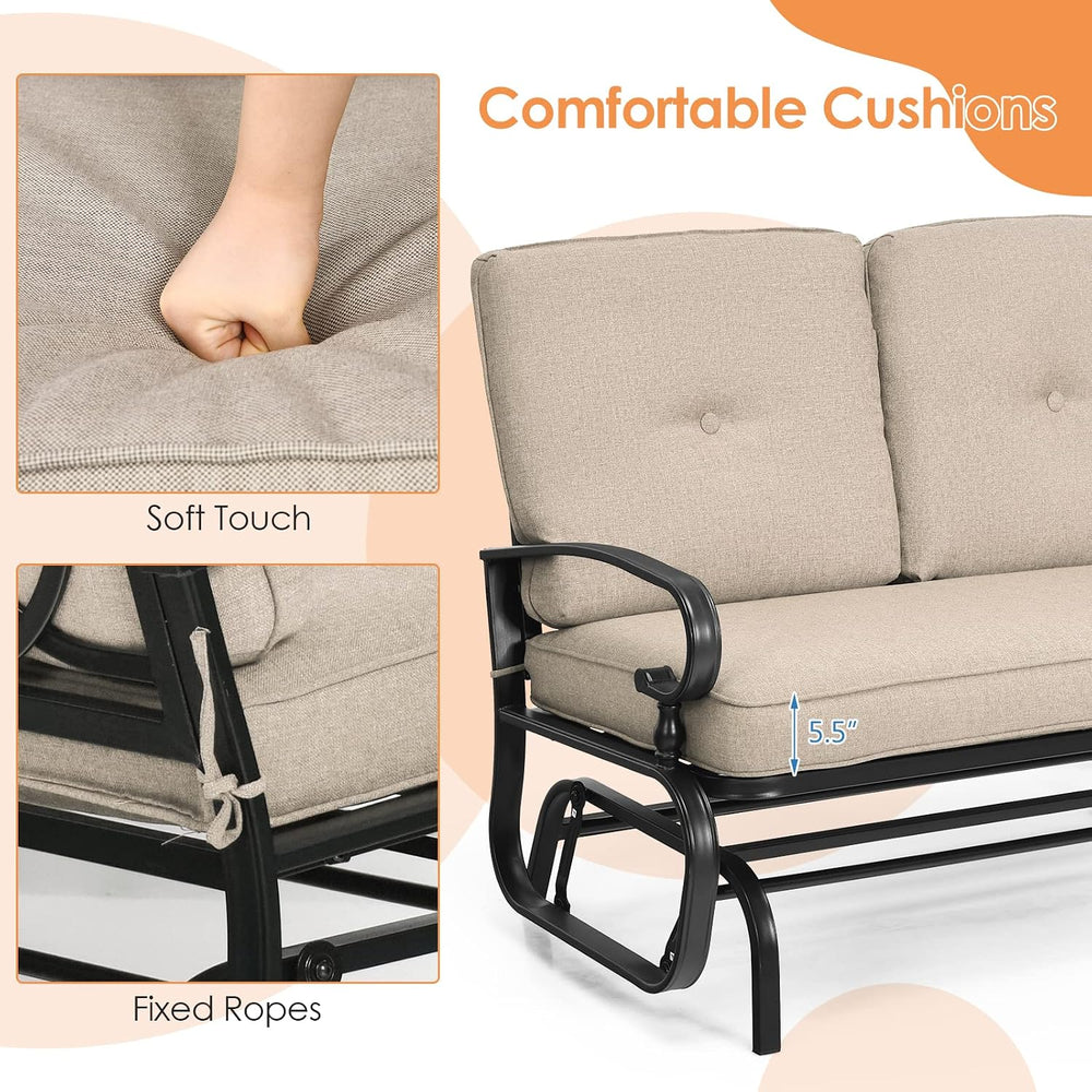 HAPPYGRILL Outdoor Swing Glider Bench Patio Loveseat with Comfortable Cushion...